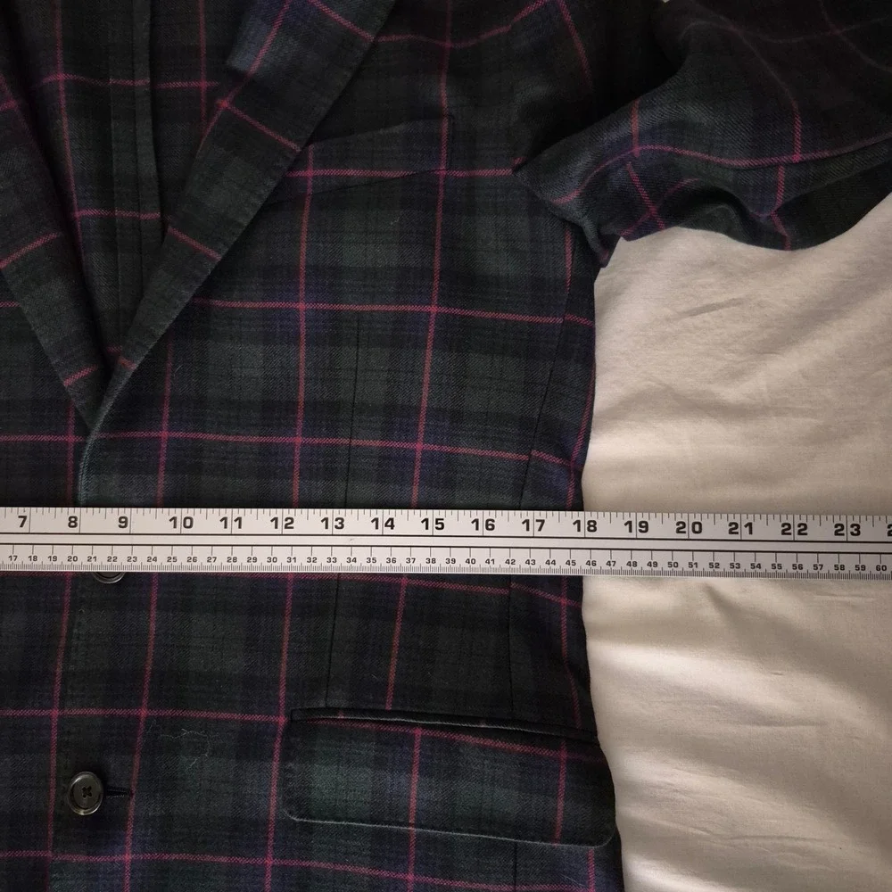 J.Crew Ludlow Slim Blazer 38R Moon British Cloth Black Watch Tartan Plaid Green